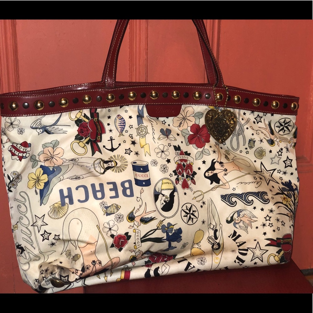 Gucci Mermaid Beach Print Tote Bag